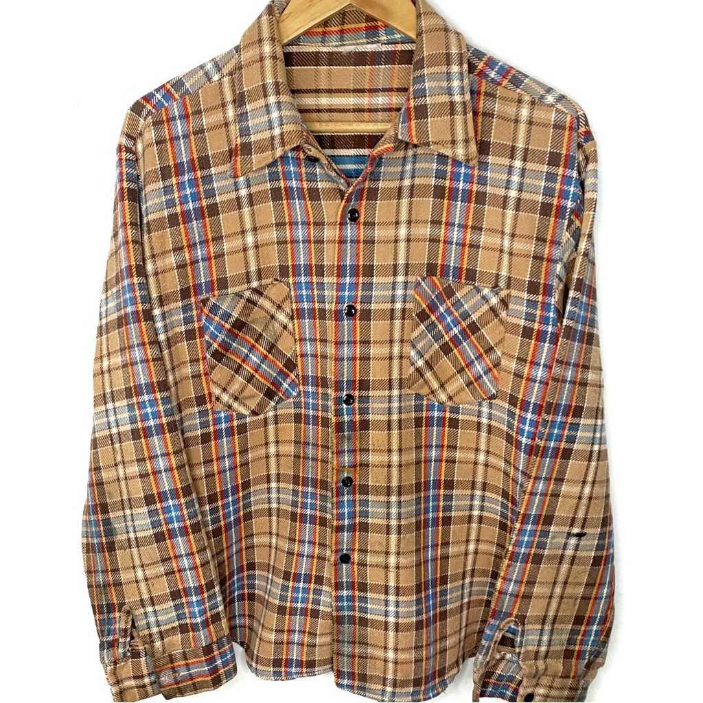 True Vintage 60s 70s Menâs Plaid Heavyweight Cotton Flannel Shirt Usa Size Xl